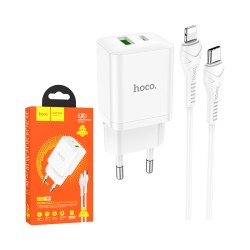Hoco Charger N28 Founder PD20W+QC3.0 Type-C+ USB with Type-C to Lightning Cable 1m White Hoco Charger N28 Founder PD20W+QC3.0 Type-C+ USB with Type-C to Lightning Cable 1m White